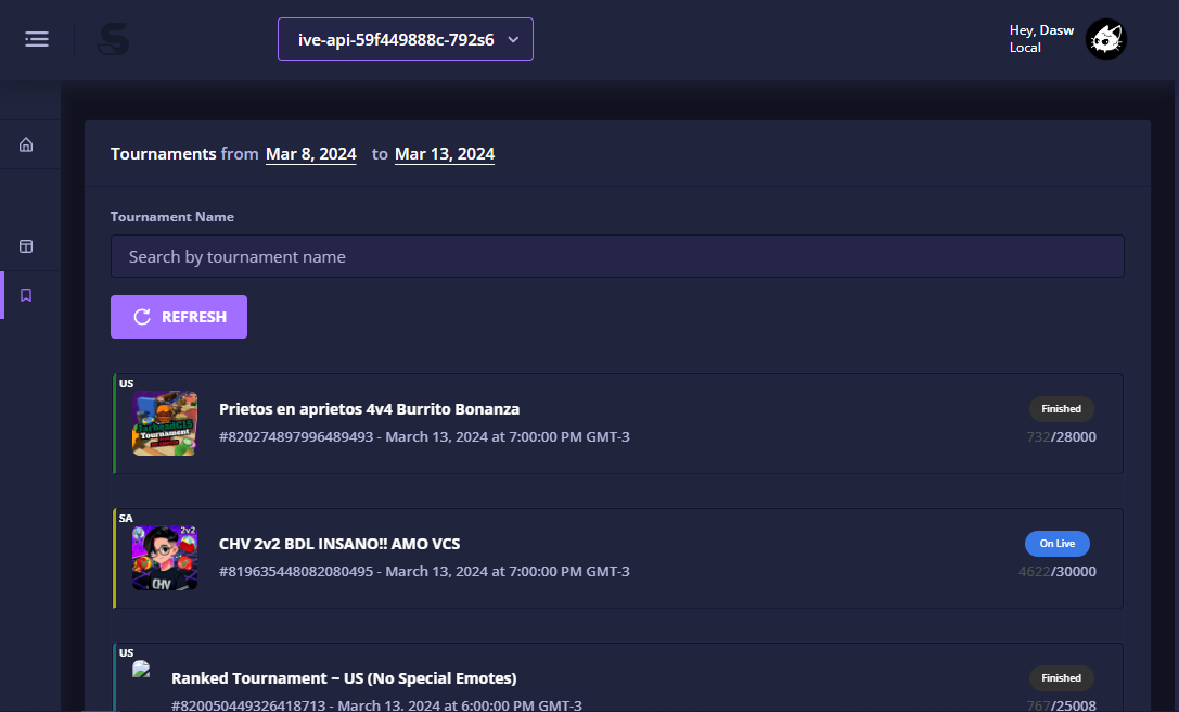 Tournament Dashboard Management